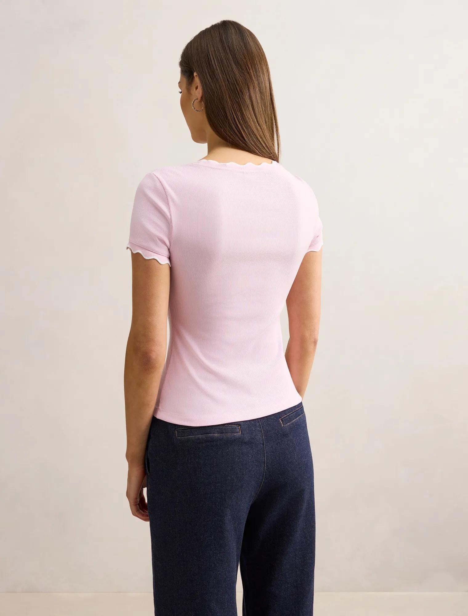 Rebecca Scallop Trim Tee Pink / Porcelain