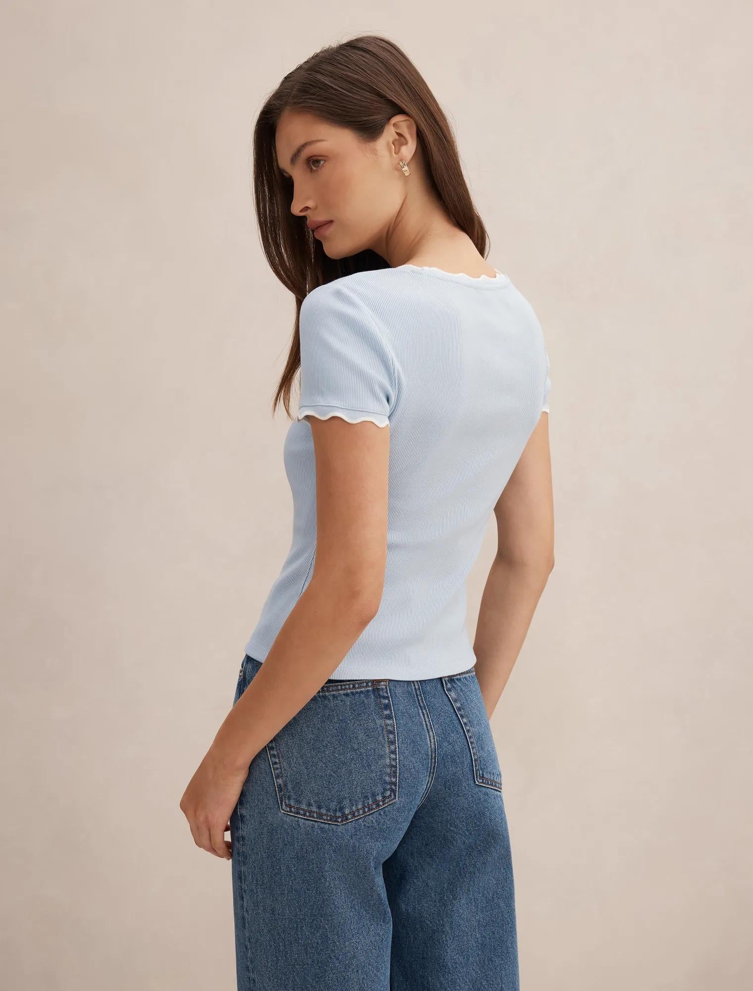 Rebecca Scallop Trim Tee Cloud Blue/ Porcelain