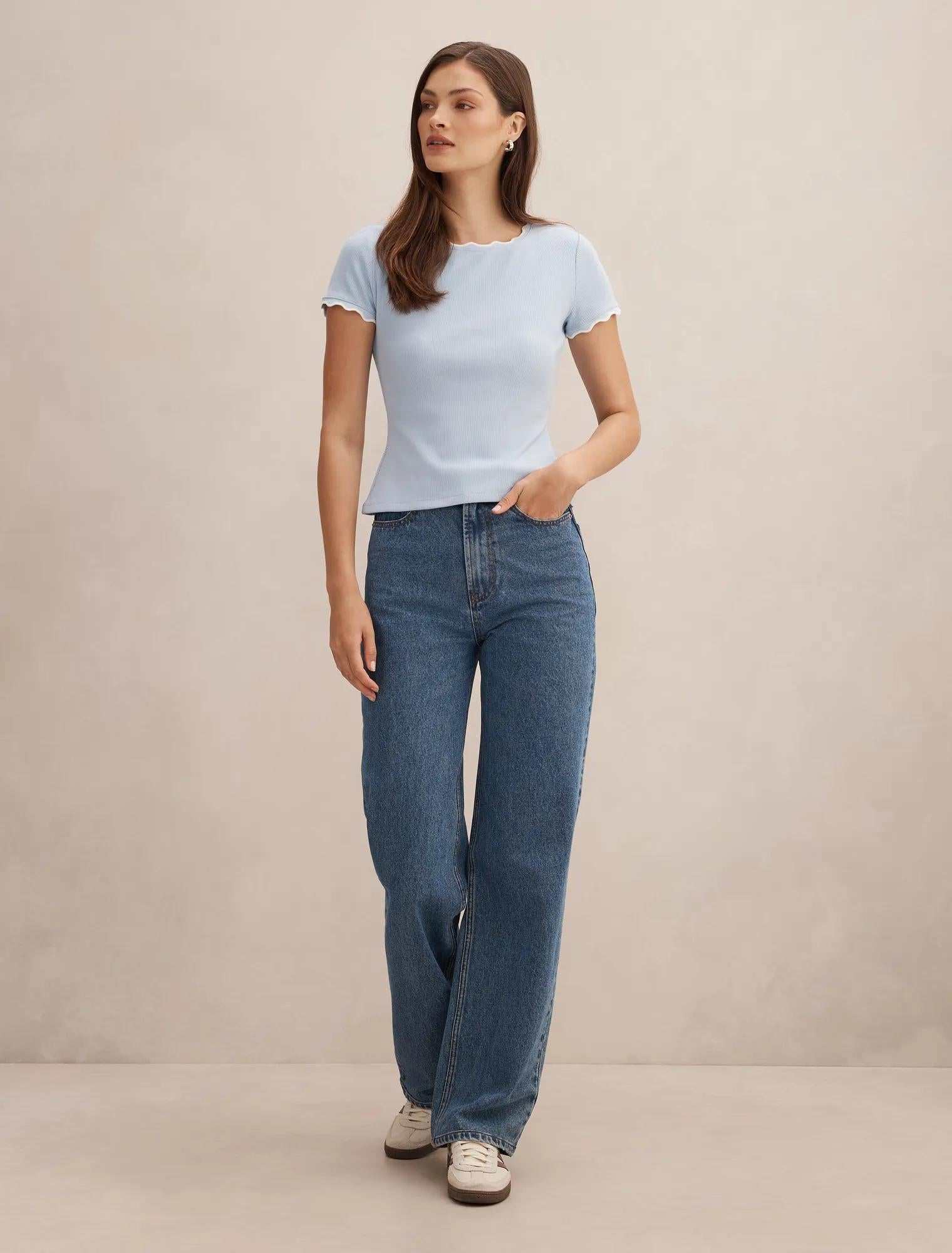 Rebecca Scallop Trim Tee Cloud Blue/ Porcelain