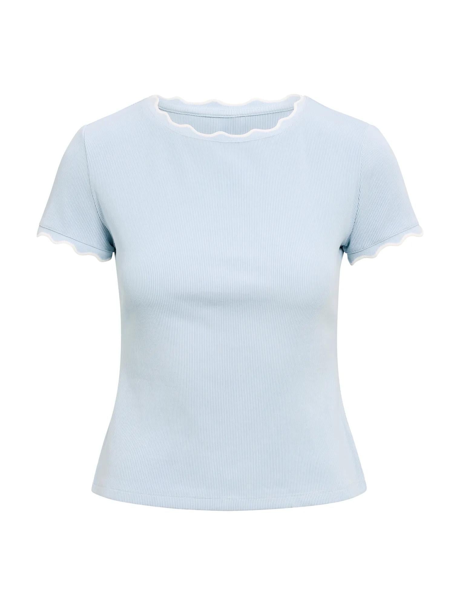 Rebecca Scallop Trim Tee Cloud Blue/ Porcelain_mannequin