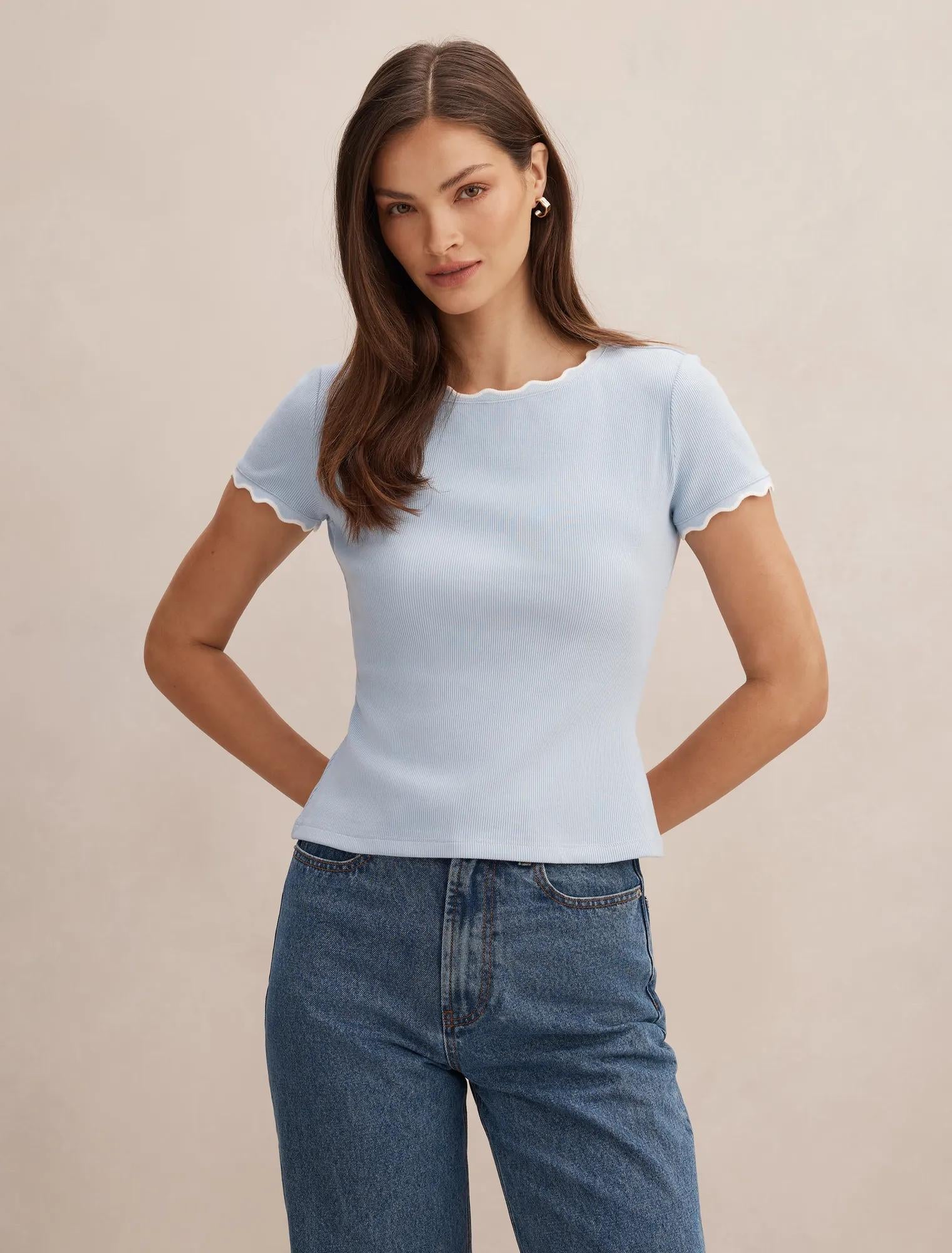 Rebecca Scallop Trim Tee Cloud Blue/ Porcelain