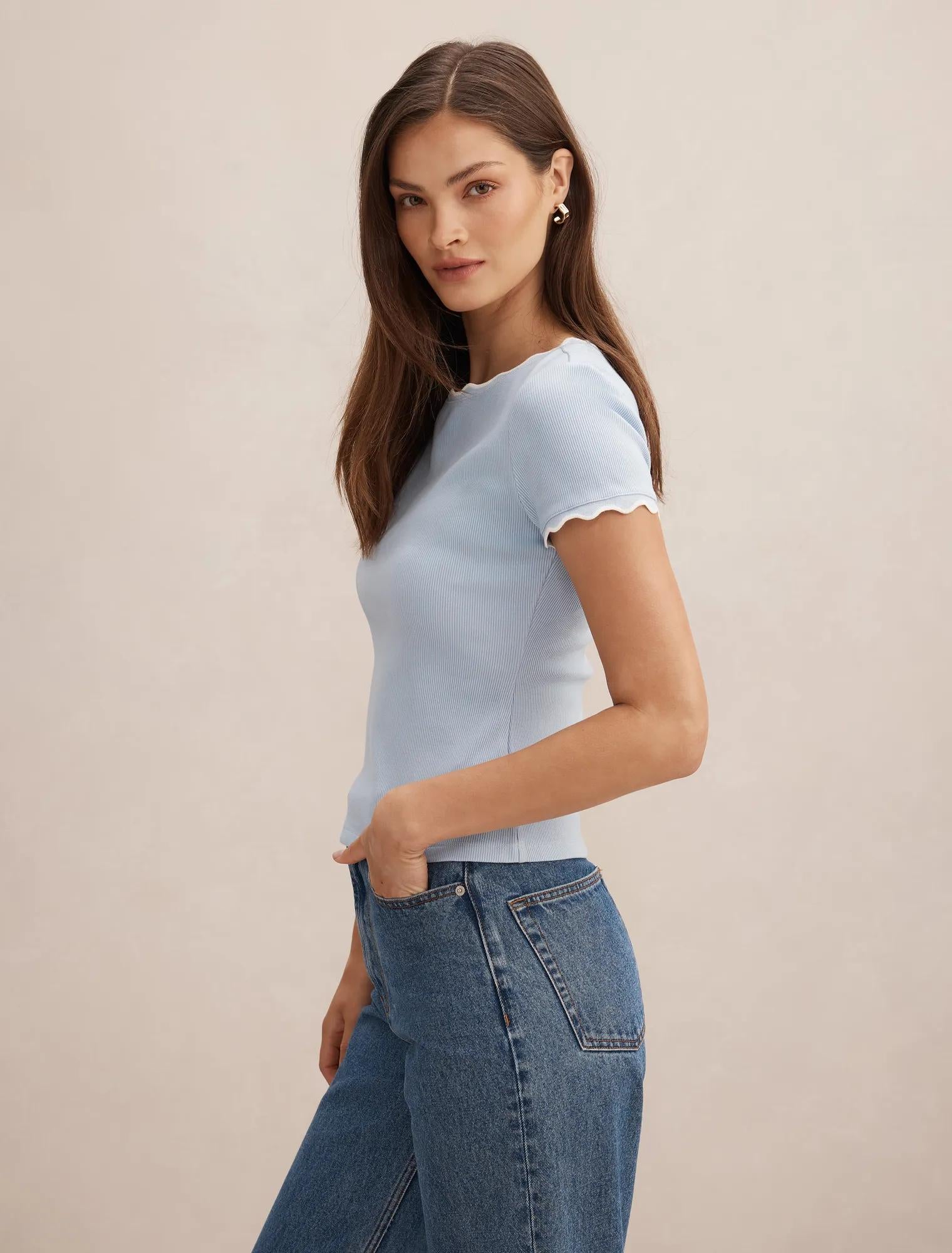 Rebecca Scallop Trim Tee Cloud Blue/ Porcelain