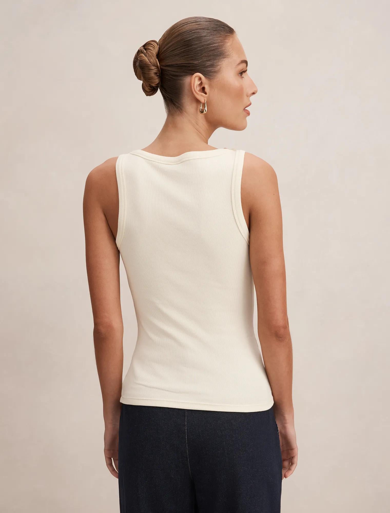 Pia Applique Scoop Neck Tank Top Lemon Drop