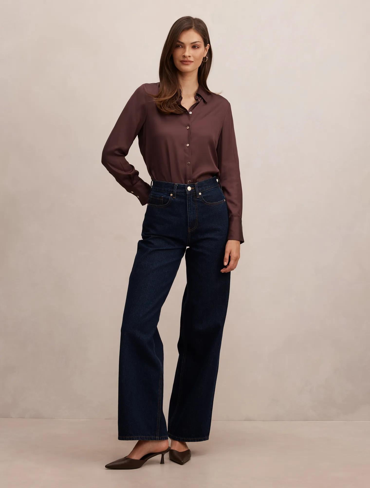 Coco Satin Shirt Latte Brown