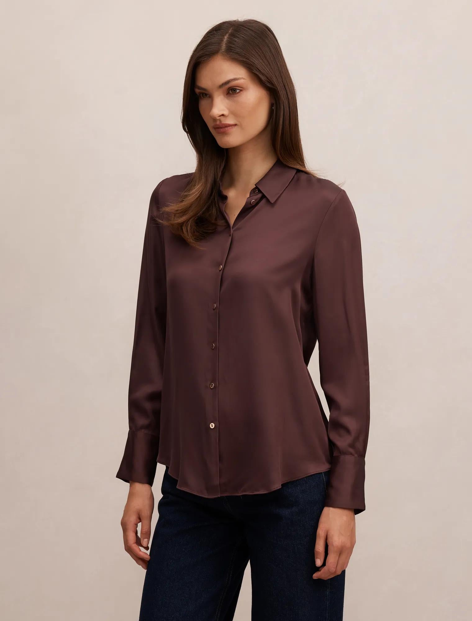 Coco Satin Shirt Latte Brown