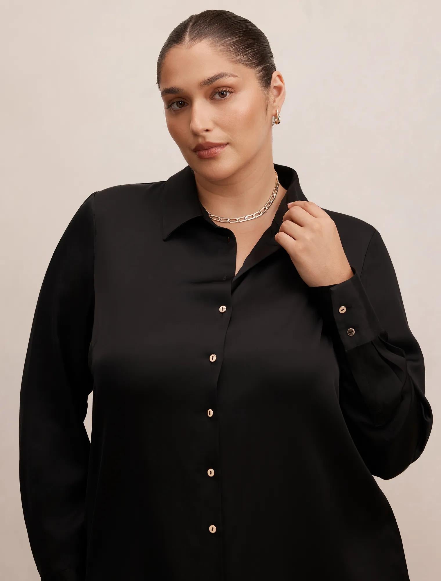 Coco Curve Satin Shirt Black