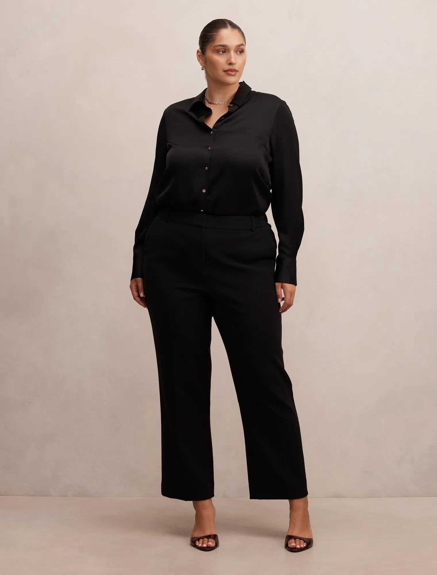 Coco Curve Satin Shirt Black