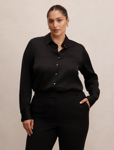 Coco Curve Satin Shirt Black
