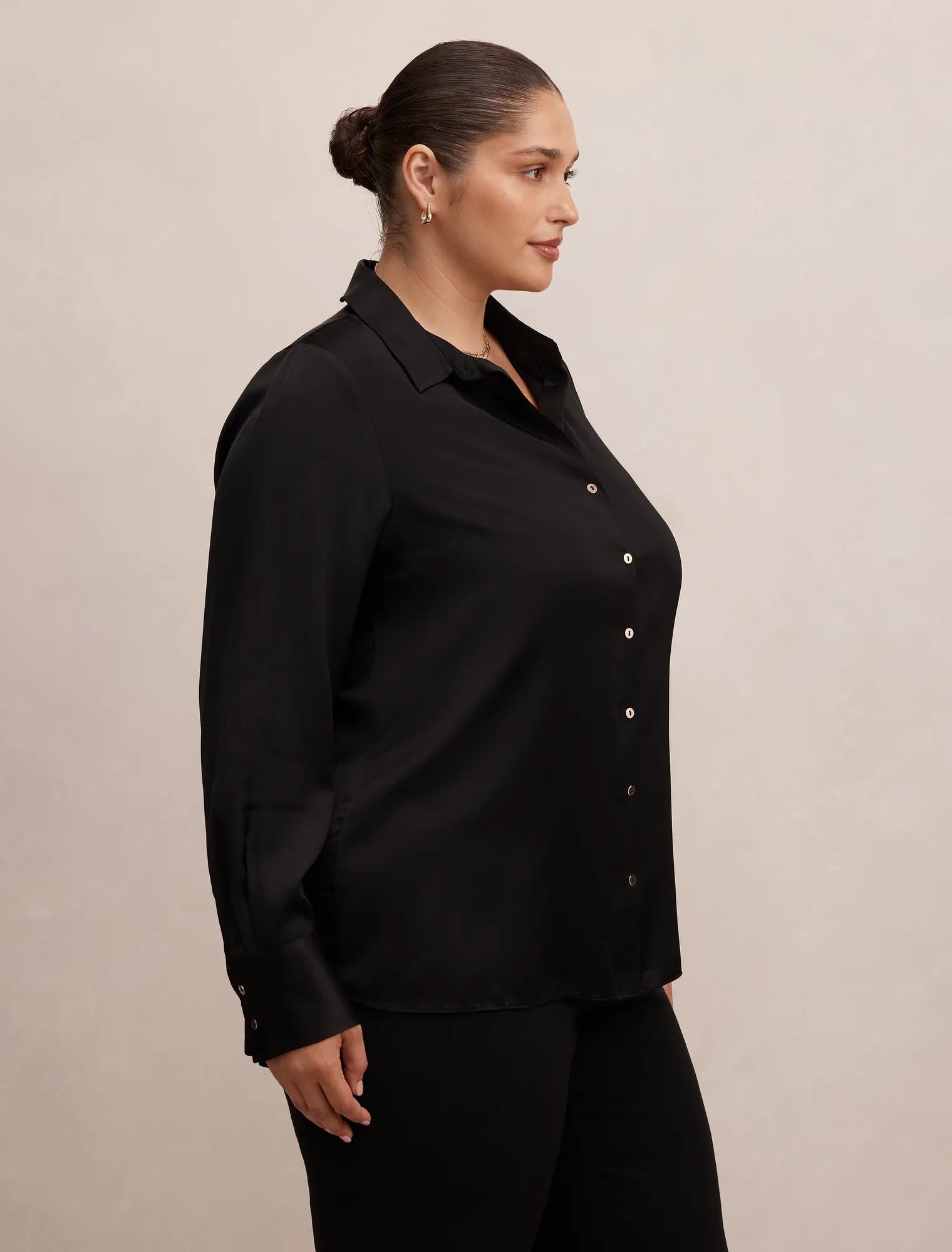 Coco Curve Satin Shirt Black