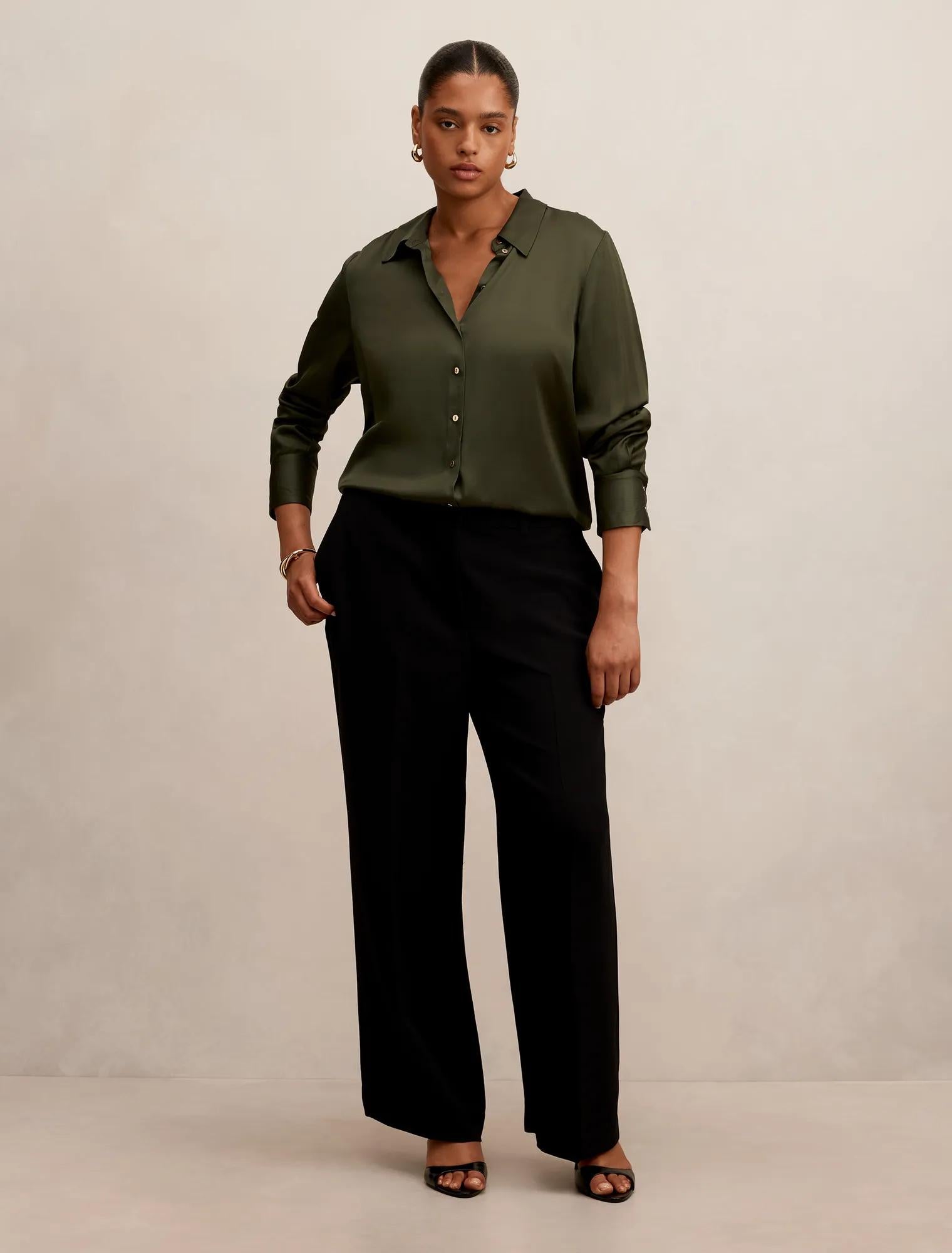 Coco Curve Satin Shirt Deep Khaki