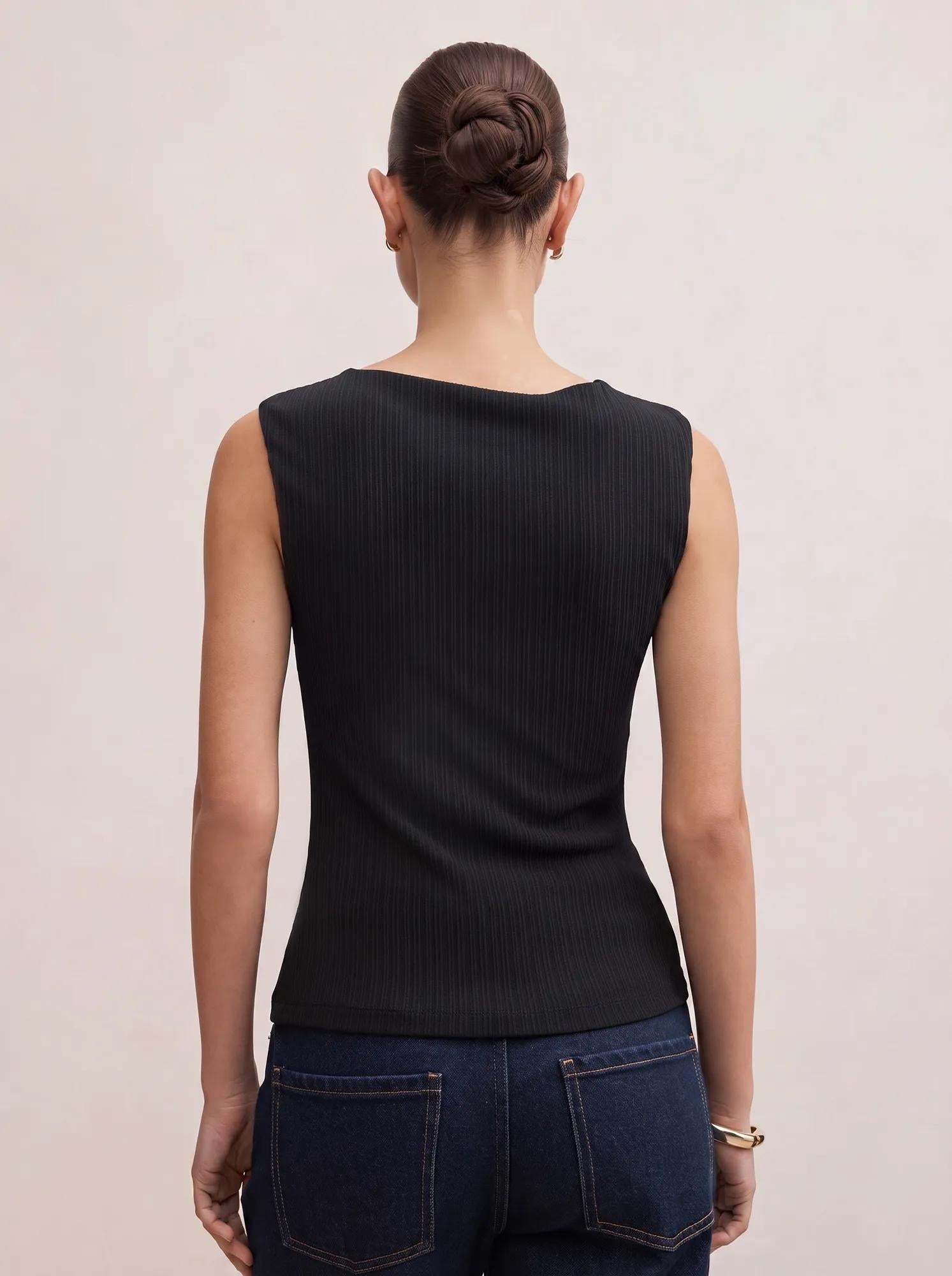Frankie Boat Neck Tank Top Black