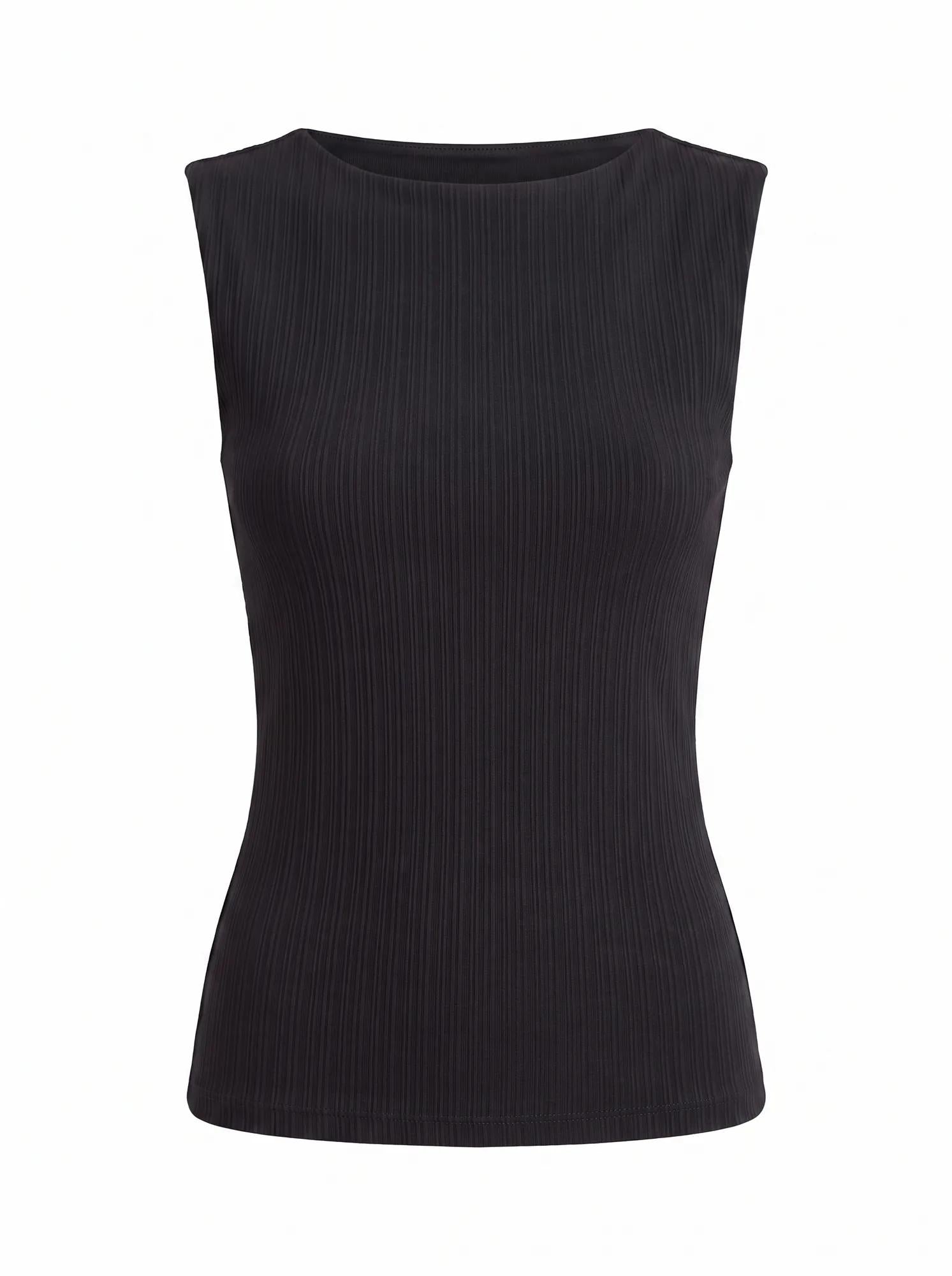 Frankie Boat Neck Tank Top Black