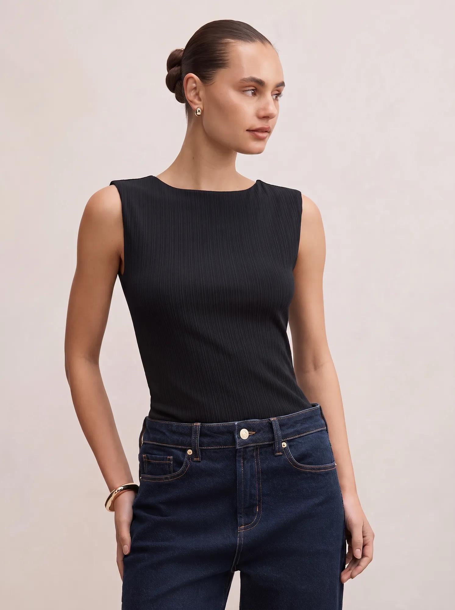 Frankie Boat Neck Tank Top Black