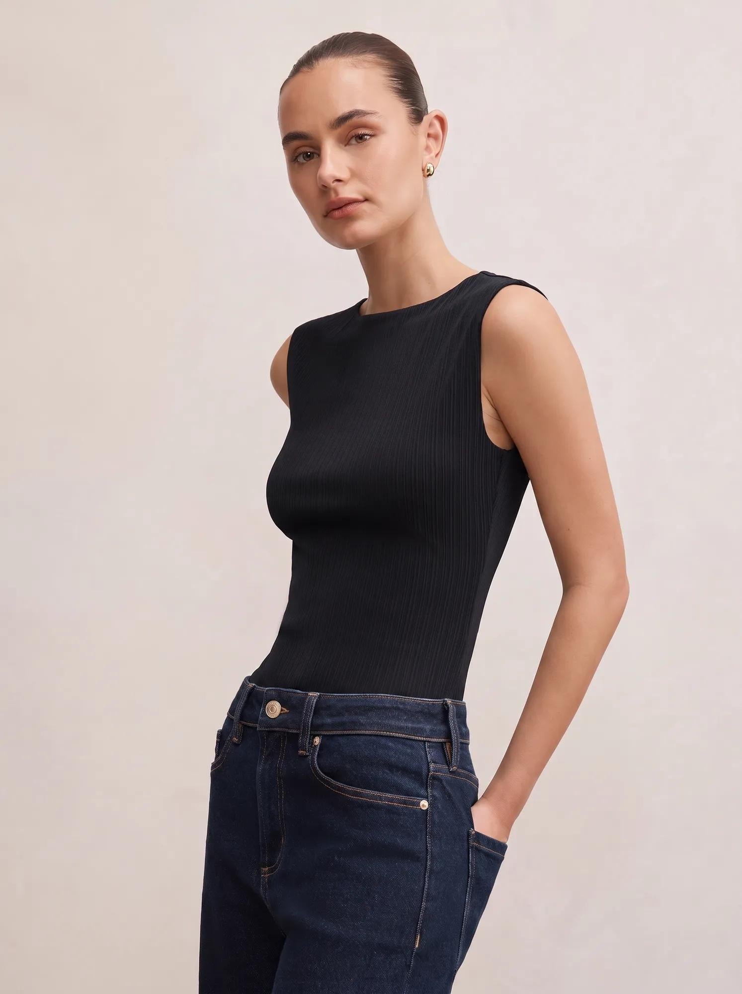 Frankie Boat Neck Tank Top Black