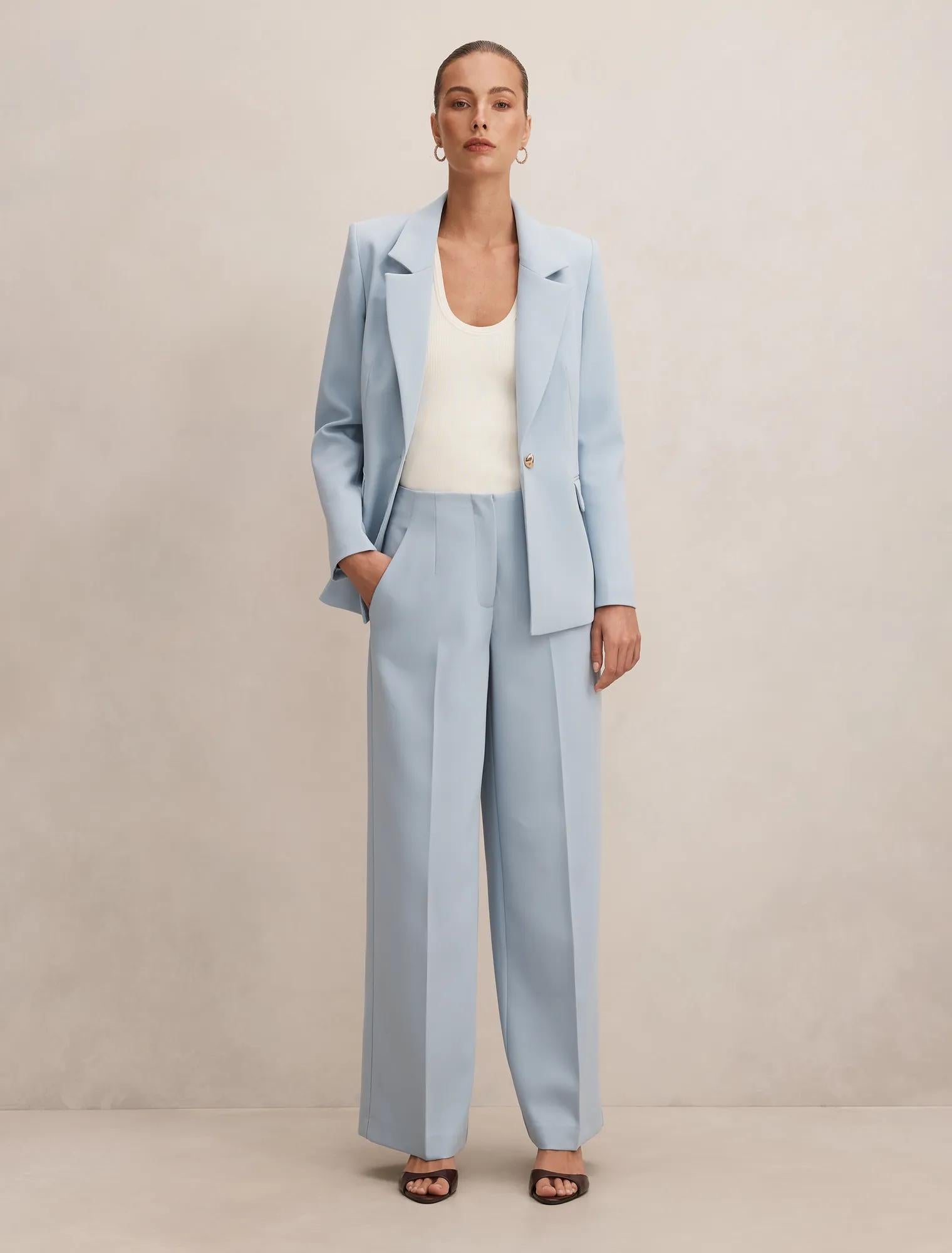 Lee Wide Leg Pants Sky Blue Suit