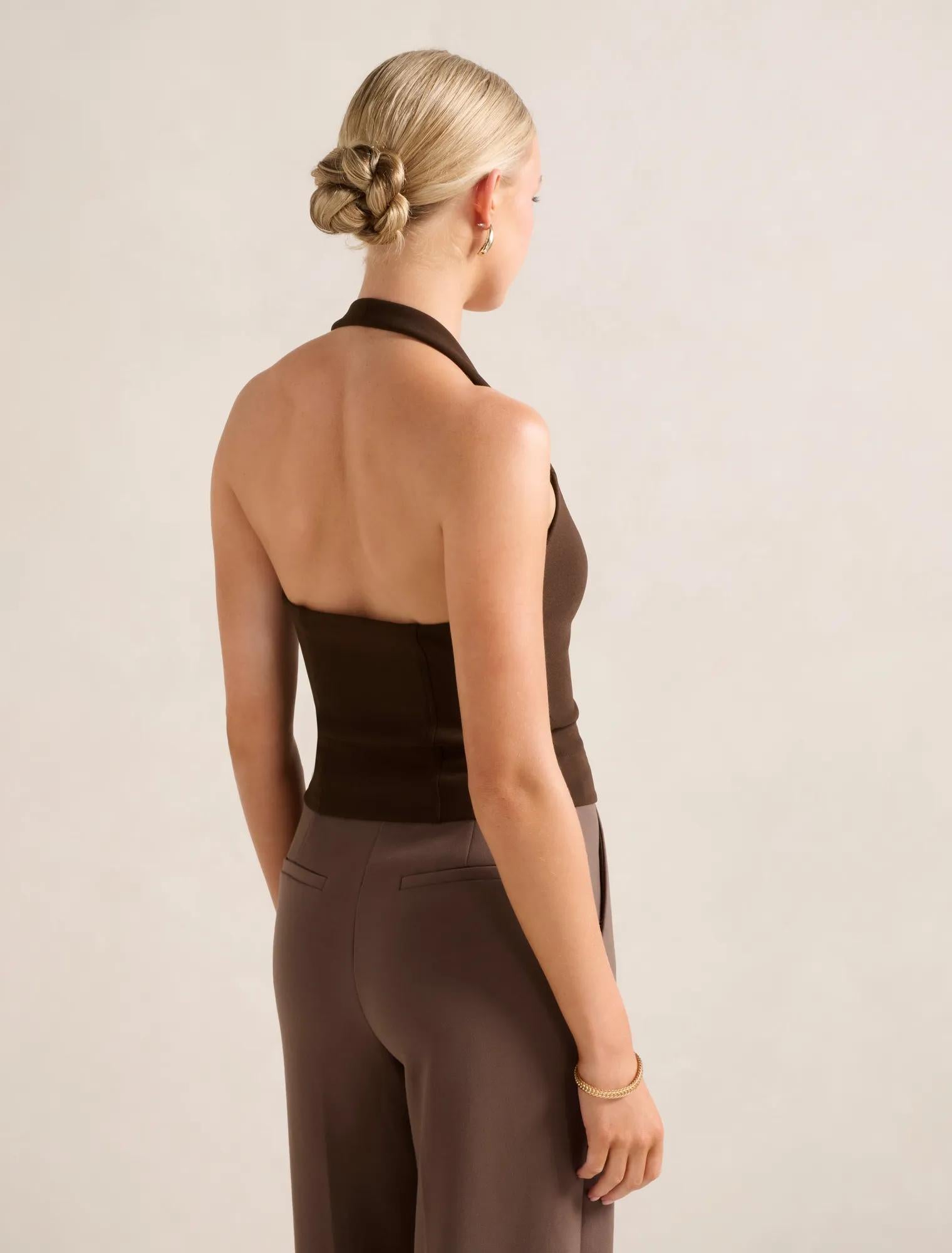 Elena Halter Stitch Top Chocolate