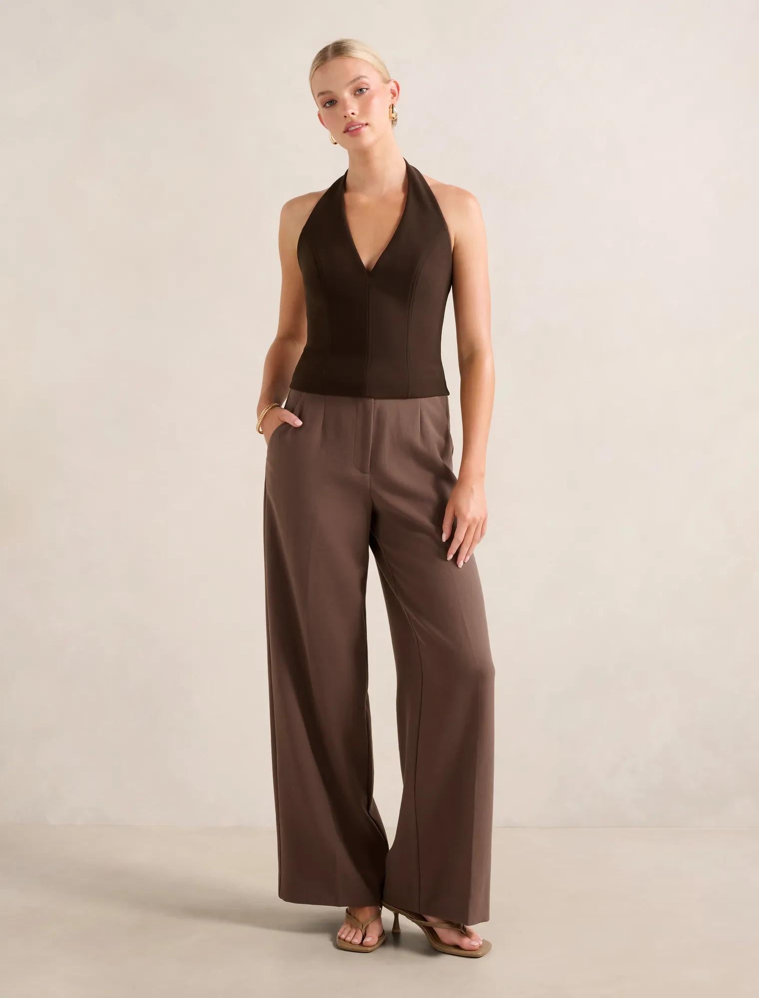 Elena Halter Stitch Top Chocolate