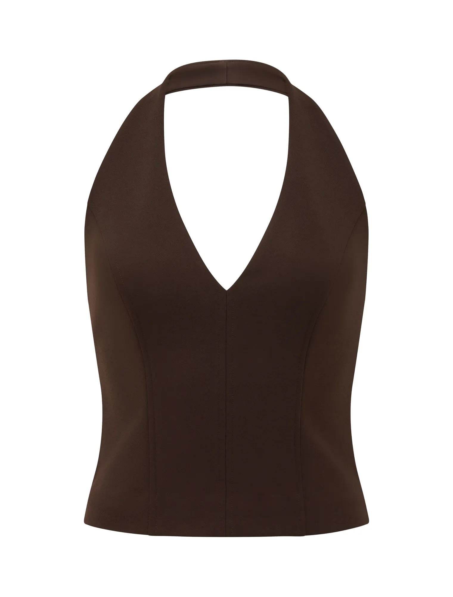 Elena Halter Stitch Top Chocolate_mannequin