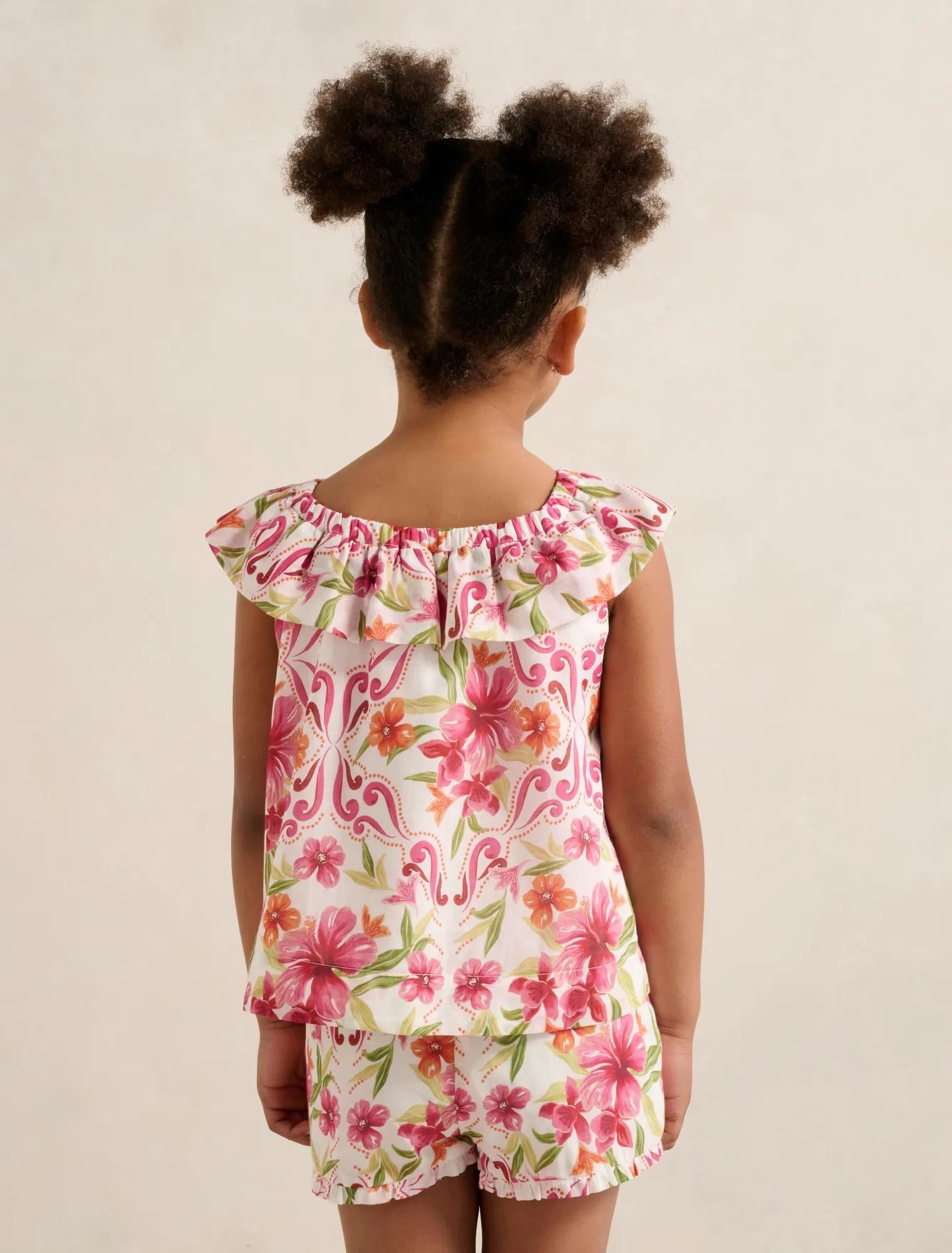 Pia Girls Ruffled Babydoll Top Pink Nava Floral