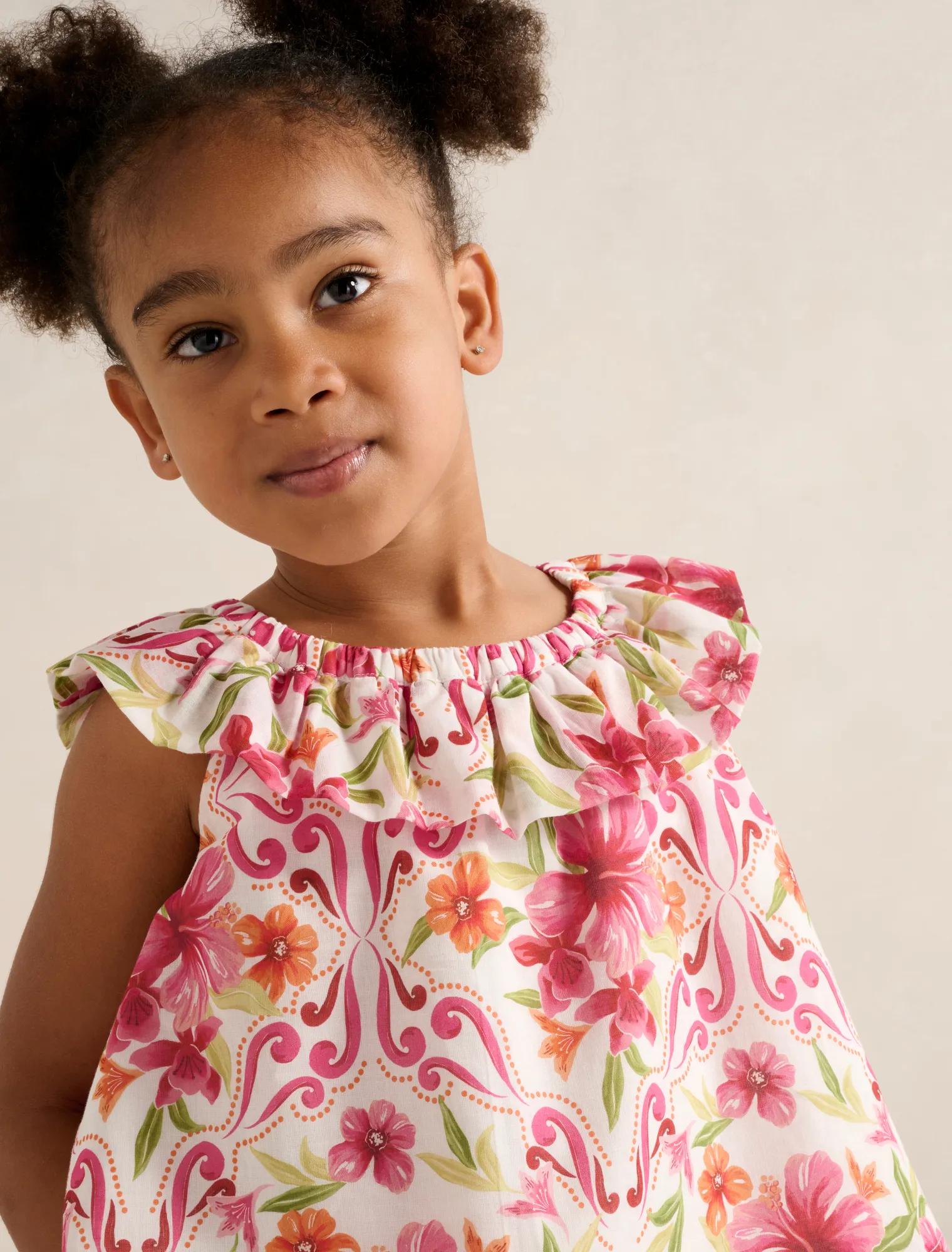 Pia Girls Ruffled Babydoll Top Pink Nava Floral