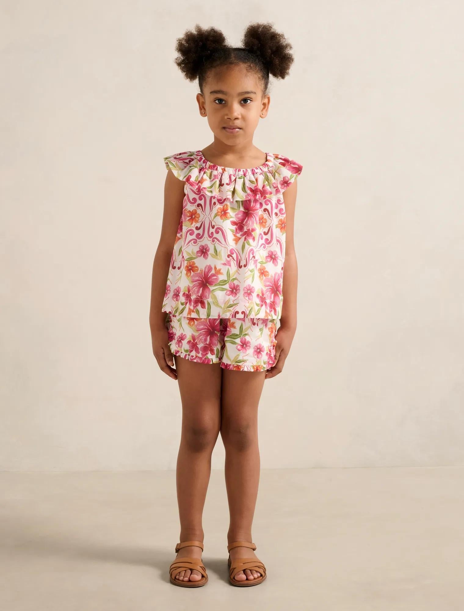Pia Girls Ruffled Babydoll Top Pink Nava Floral