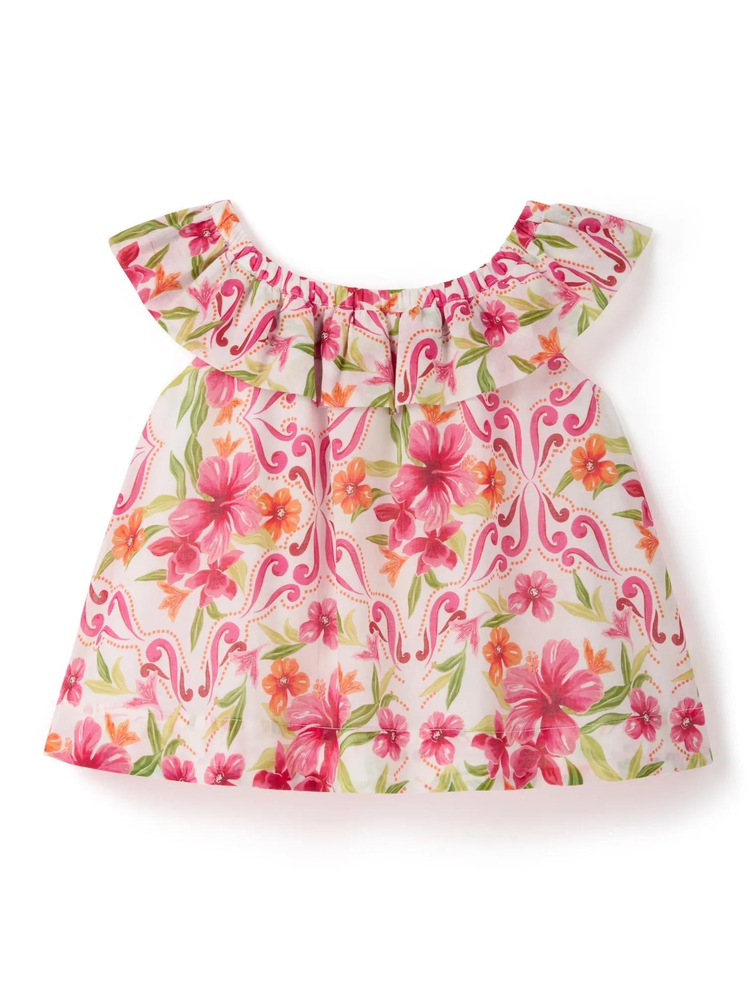 Pia Girls Ruffled Babydoll Top Pink Nava Floral