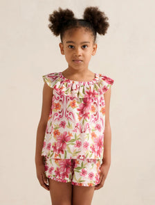 Pia Girls Ruffled Babydoll Top Pink Nava Floral