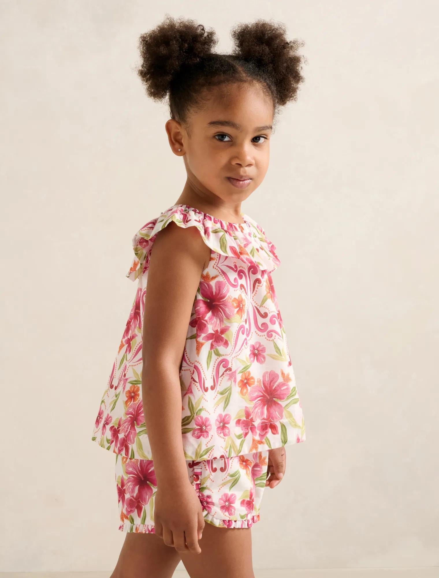 Pia Girls Ruffled Babydoll Top Pink Nava Floral