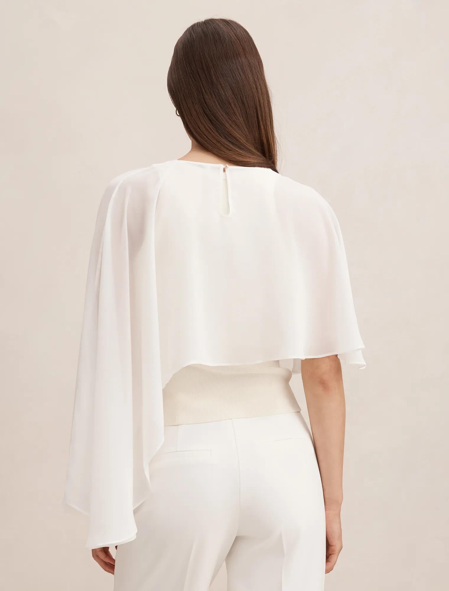 Aria Asymmetrical Chiffon Cape Ivory