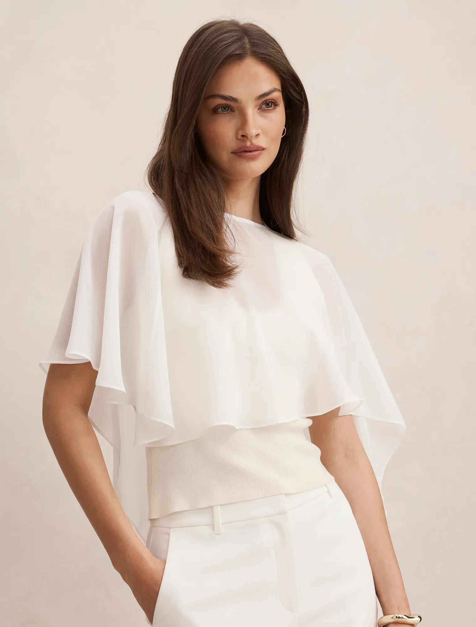 Aria Asymmetrical Chiffon Cape Ivory