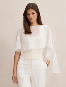 Aria Asymmetrical Chiffon Cape Ivory