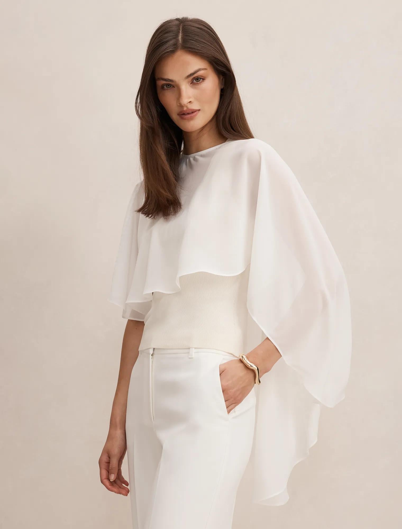 Aria Asymmetrical Chiffon Cape Ivory
