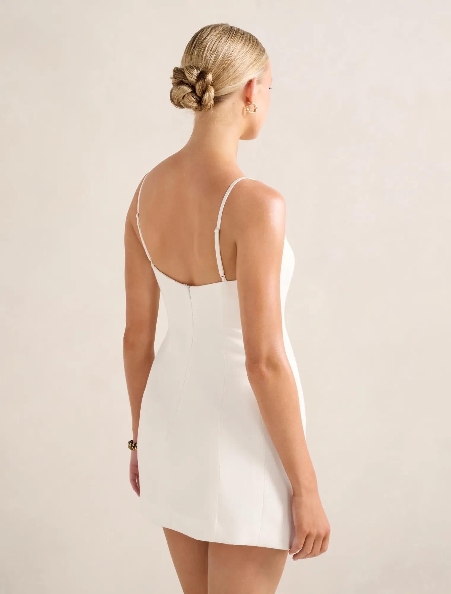 Maura Structured Linen Mini Dress Porcelain