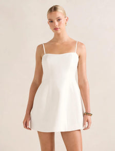 Maura Structured Linen Mini Dress Porcelain