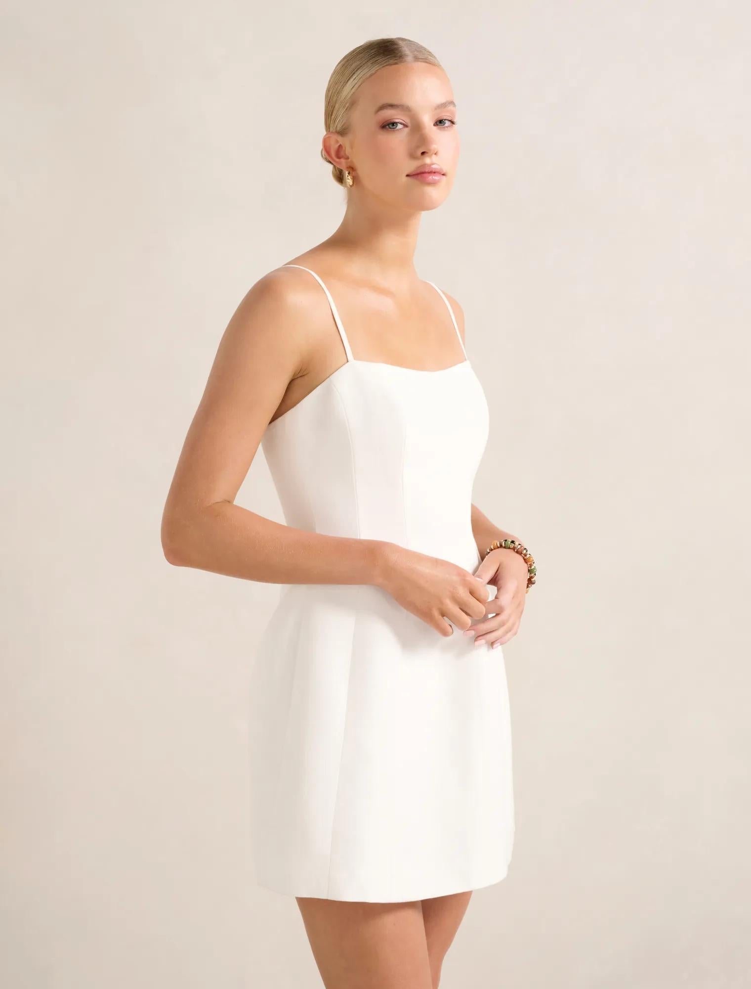 Maura Structured Linen Mini Dress Porcelain
