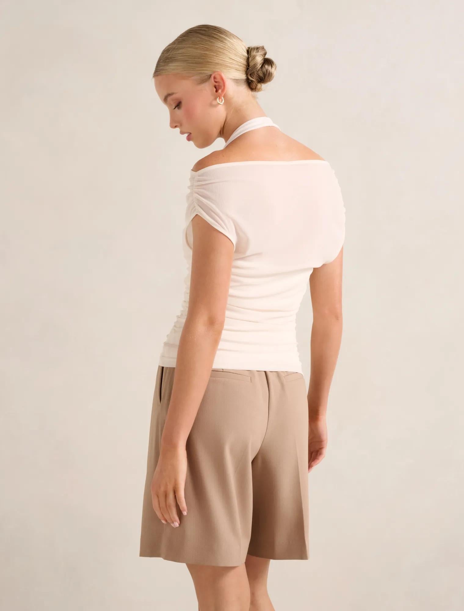 Aria Tipped Mesh Halter Top Chai