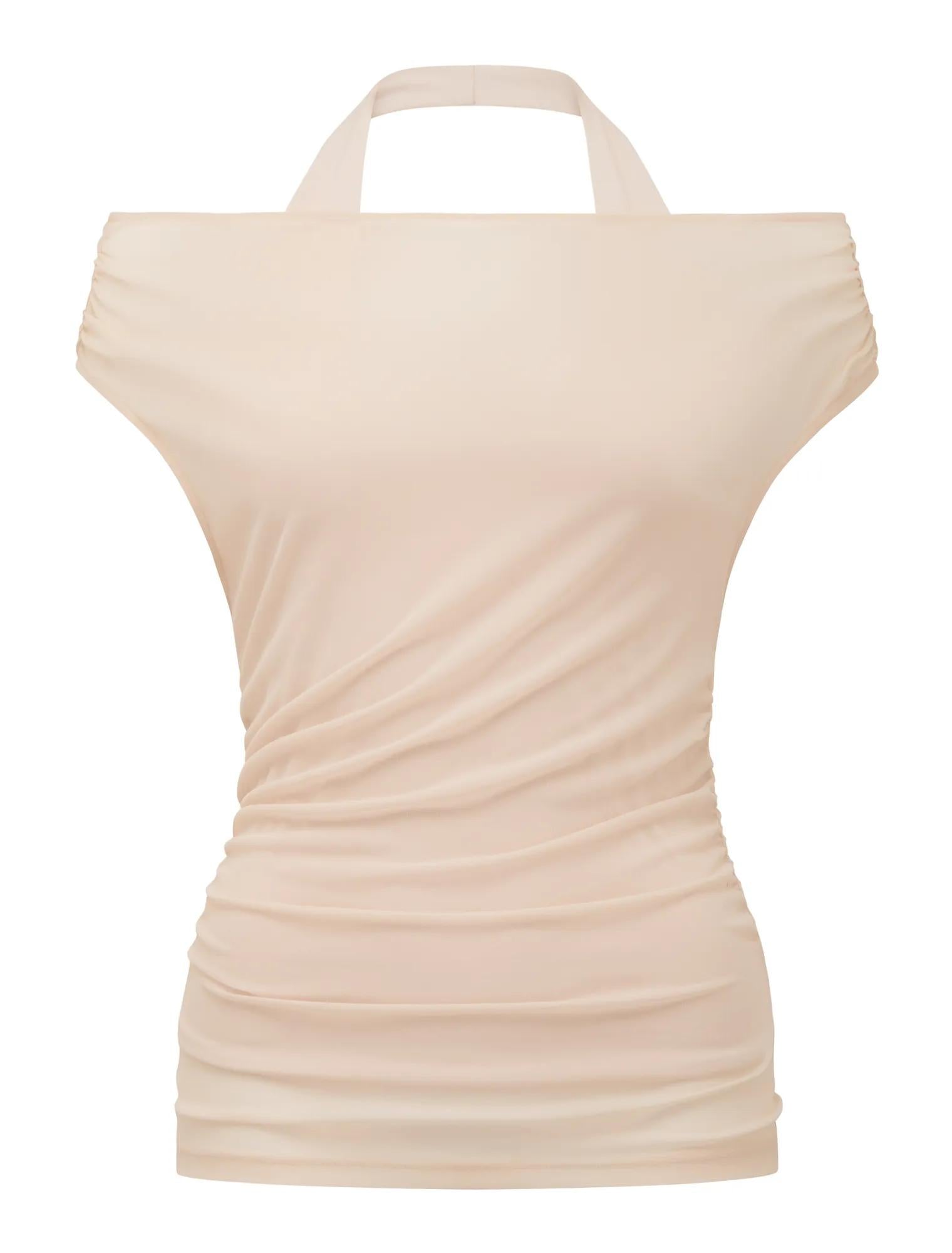 Aria Tipped Mesh Halter Top Chai