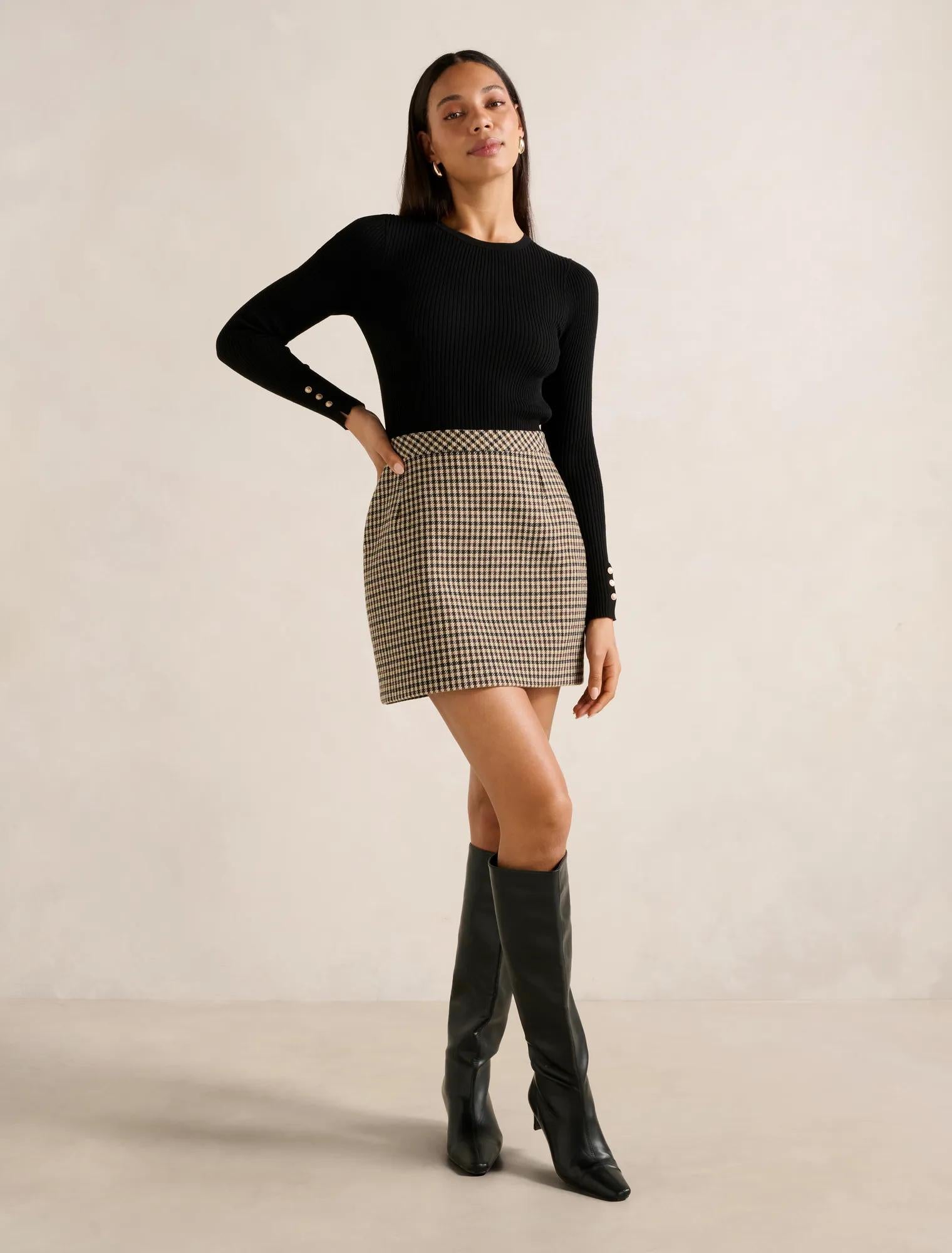 Aisha 2 in 1 Knit Mini Dress Black