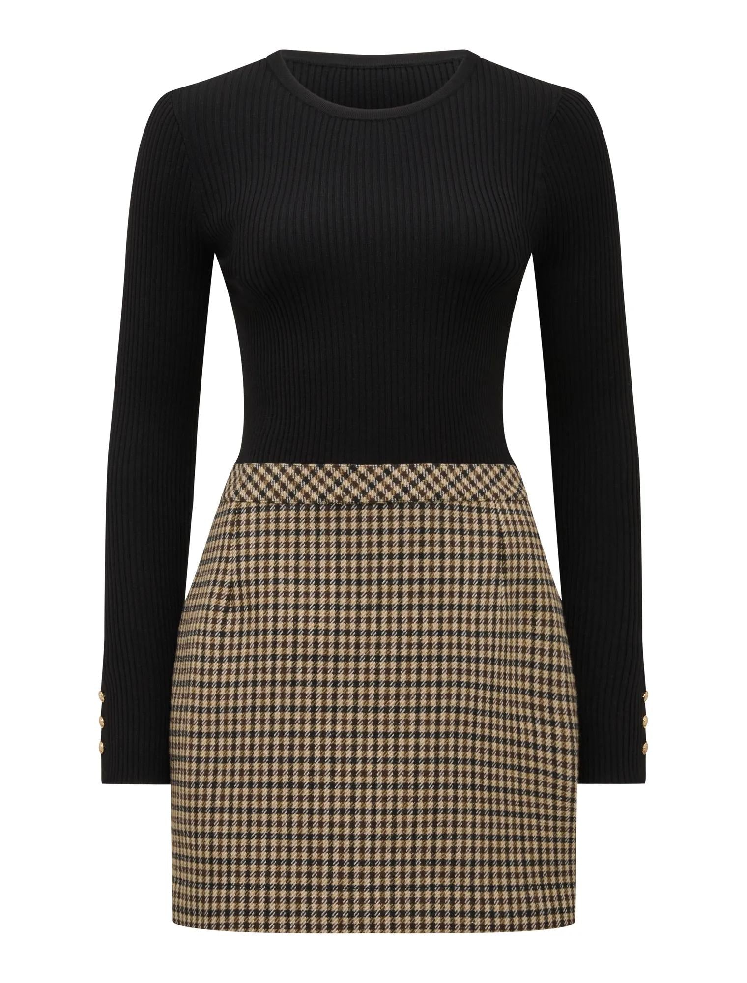 Aisha 2 in 1 Knit Mini Dress Black_mannequin