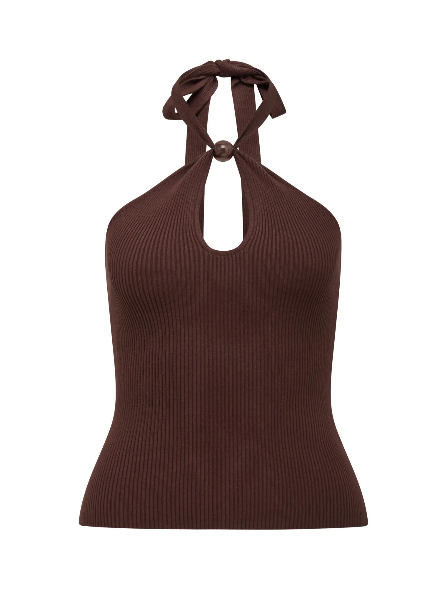 Tara Beaded Halter Neck Top Chocolate_mannequin