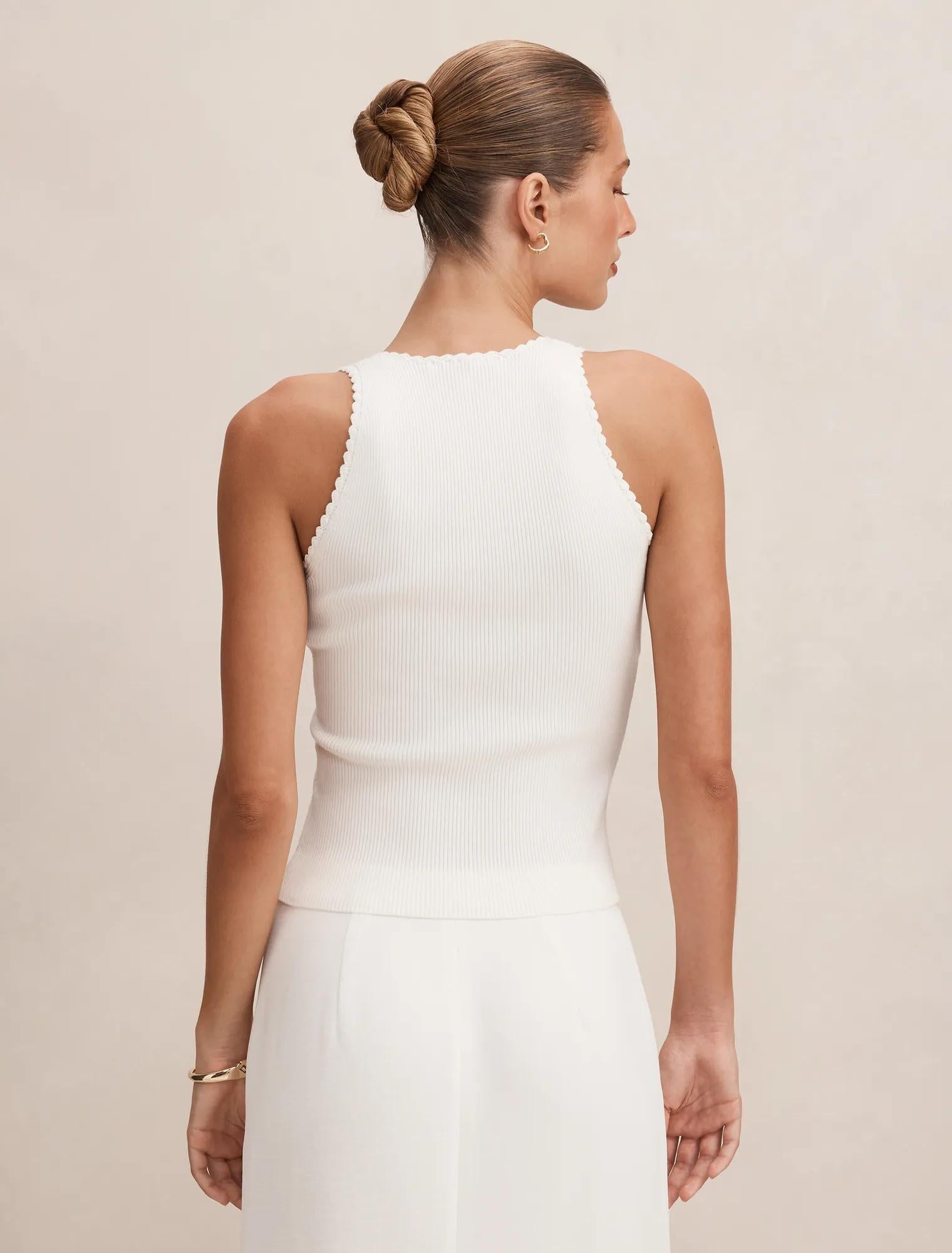 Bree Crochet Detail Knit Tank Top Porcelain
