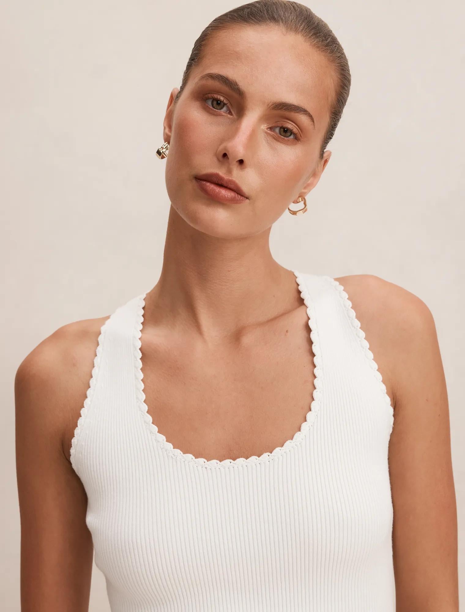 Bree Crochet Detail Knit Tank Top Porcelain