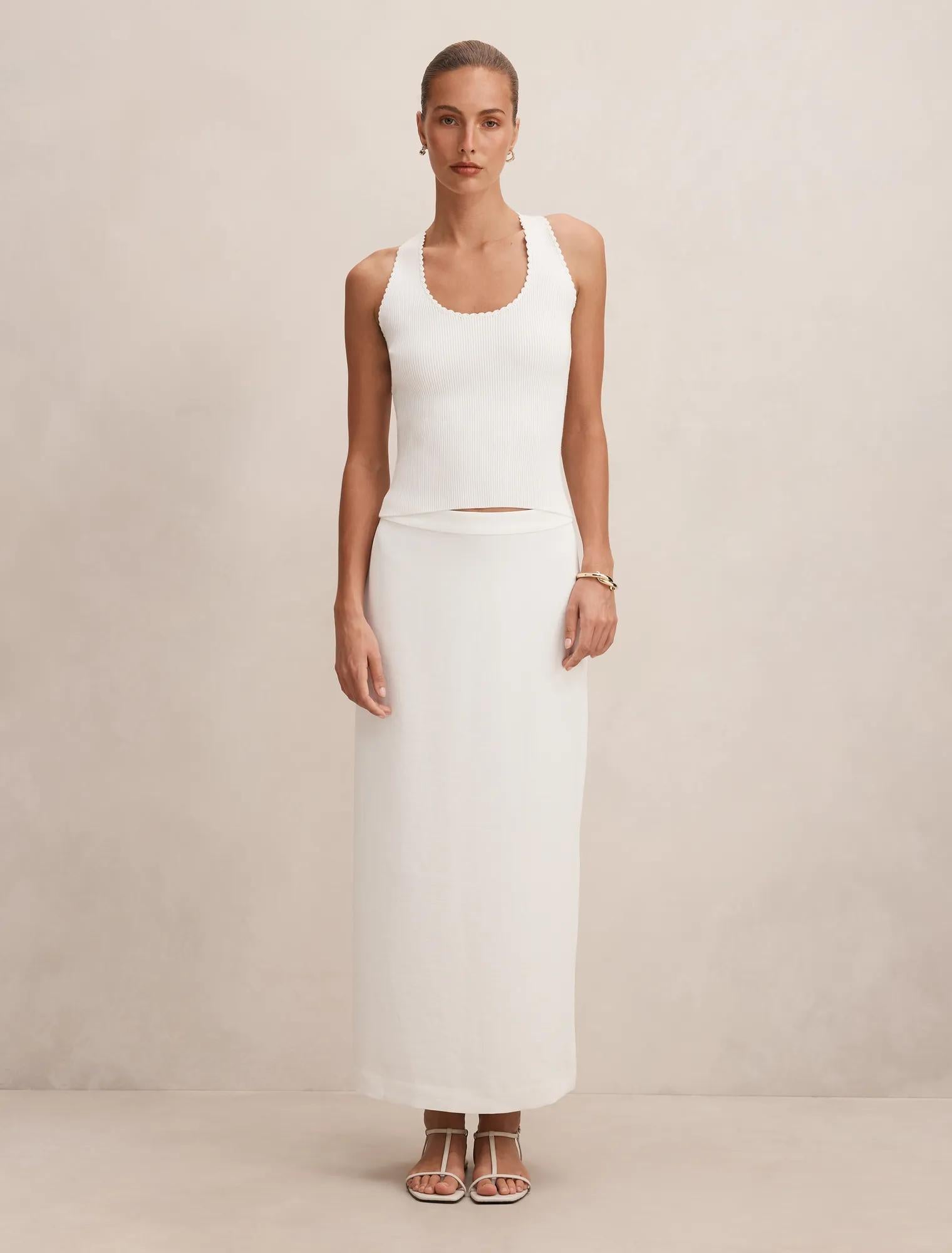 Bree Crochet Detail Knit Tank Top Porcelain