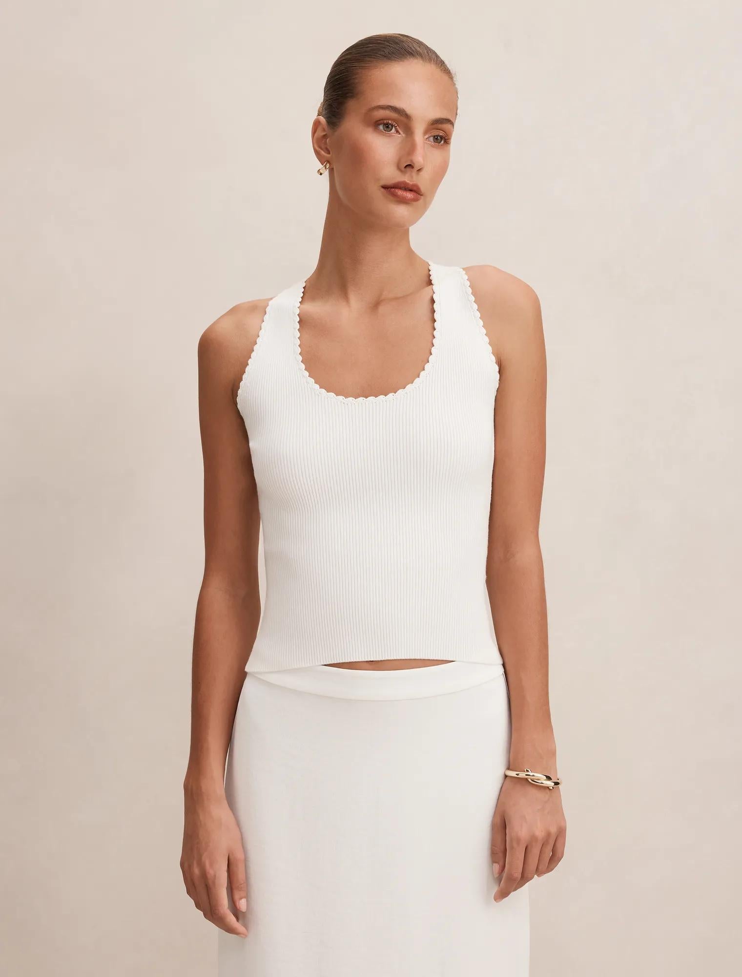 Bree Crochet Detail Knit Tank Top Porcelain