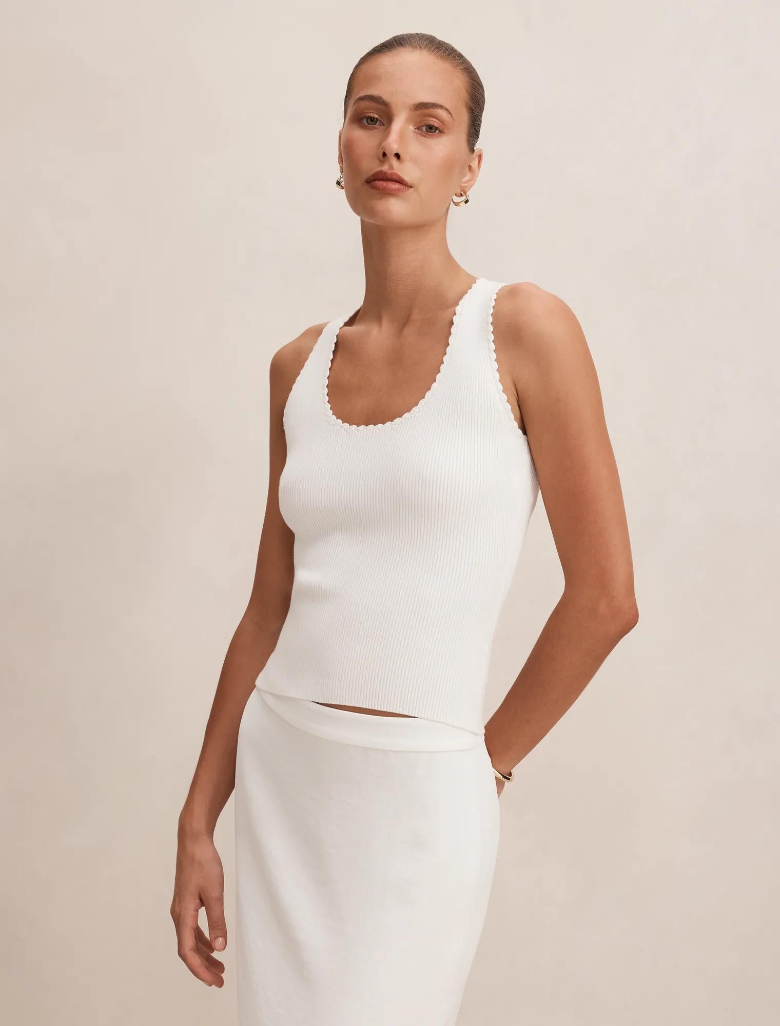 Bree Crochet Detail Knit Tank Top Porcelain