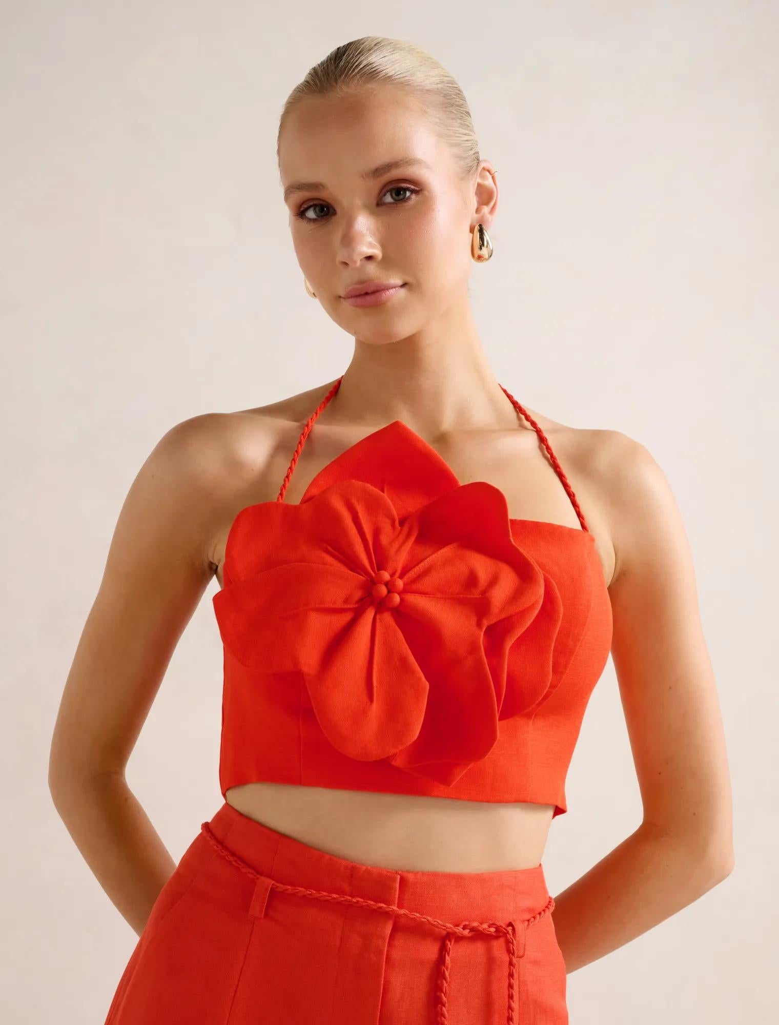 Myla Flower Detail Top Spicy Orange Set