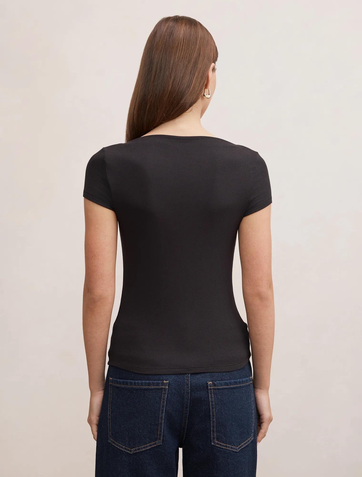 Andie Boat Neck Baby Tee Black