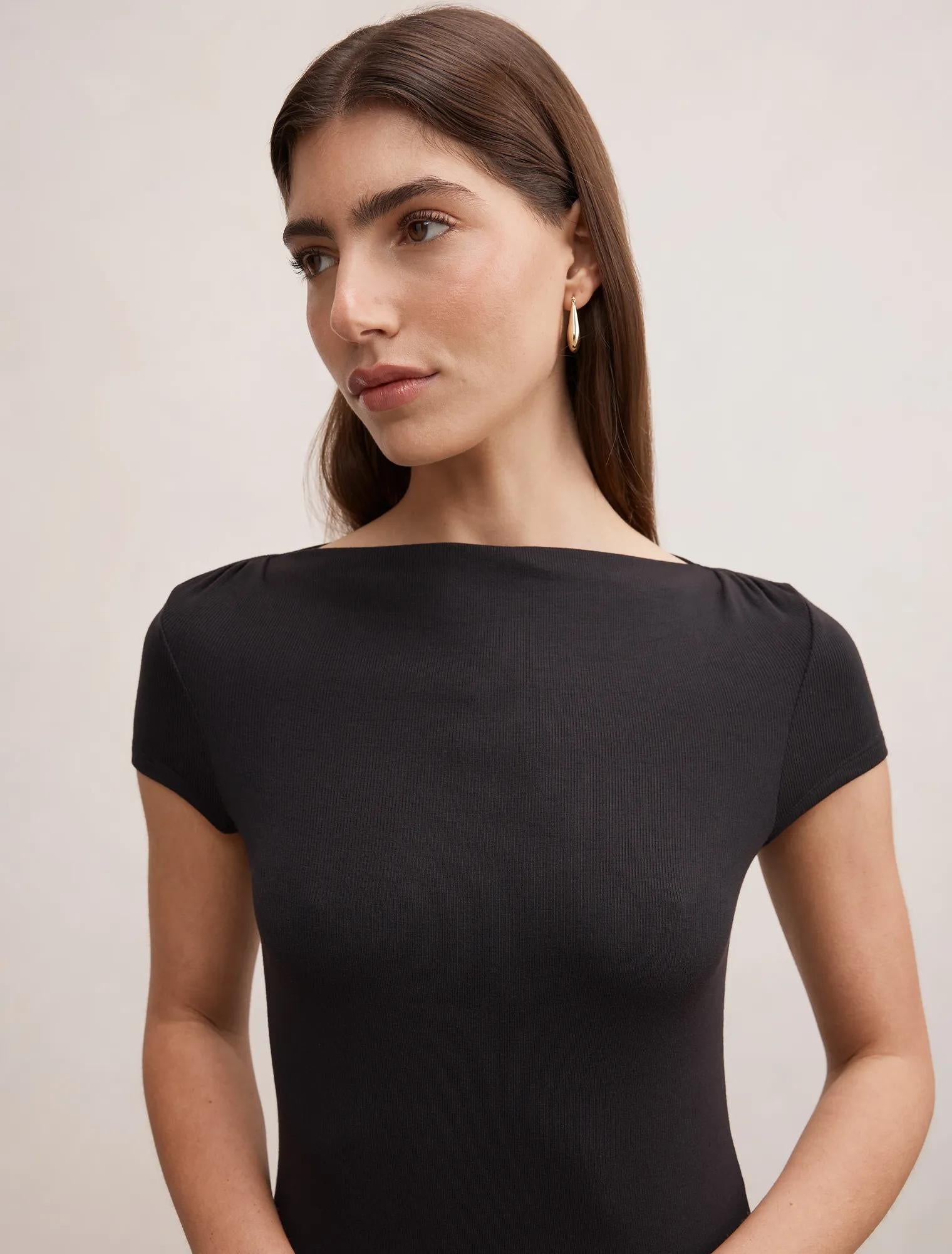 Andie Boat Neck Baby Tee Black