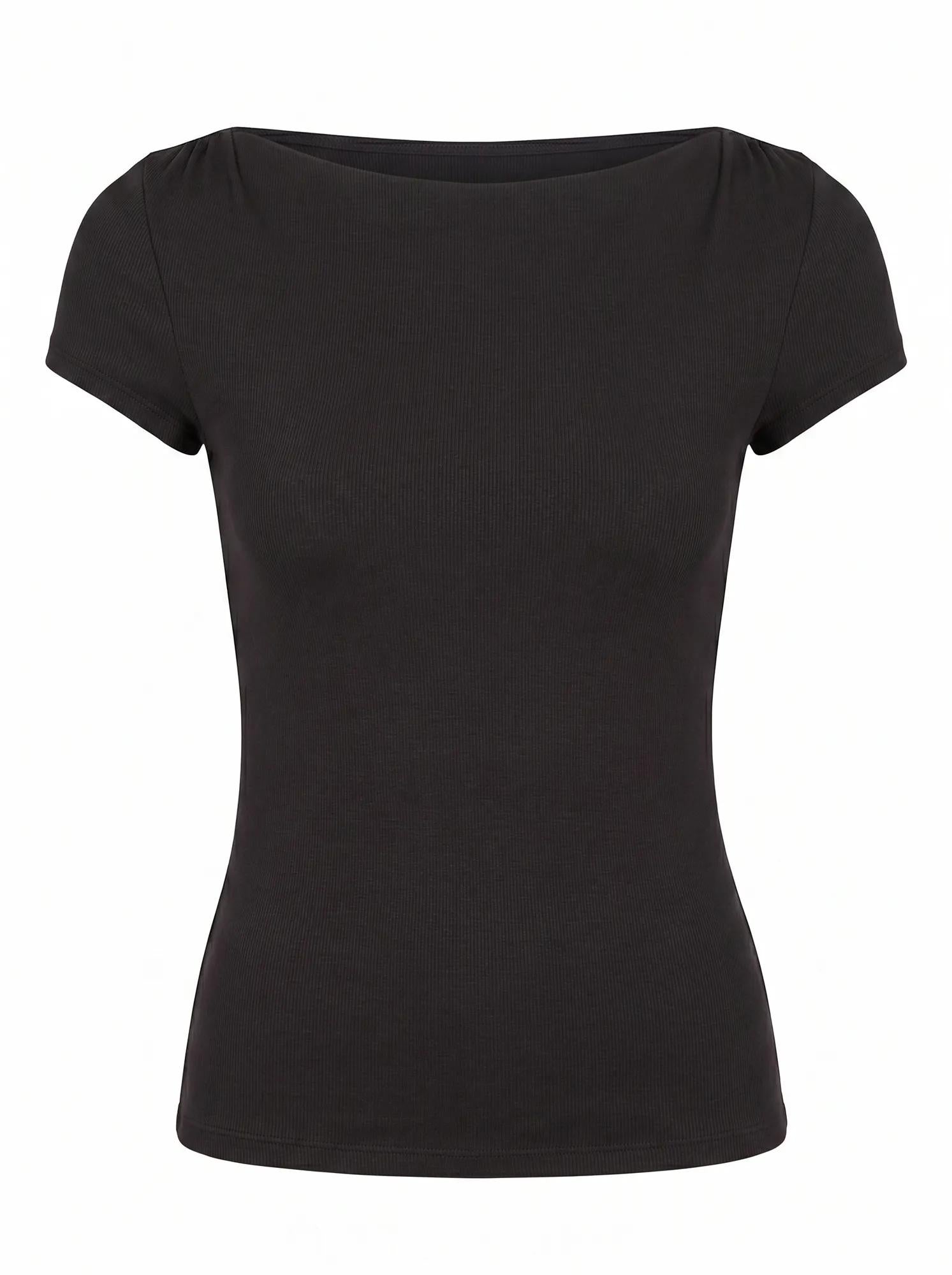 Andie Boat Neck Baby Tee Black