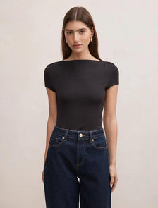 Andie Boat Neck Baby Tee Black